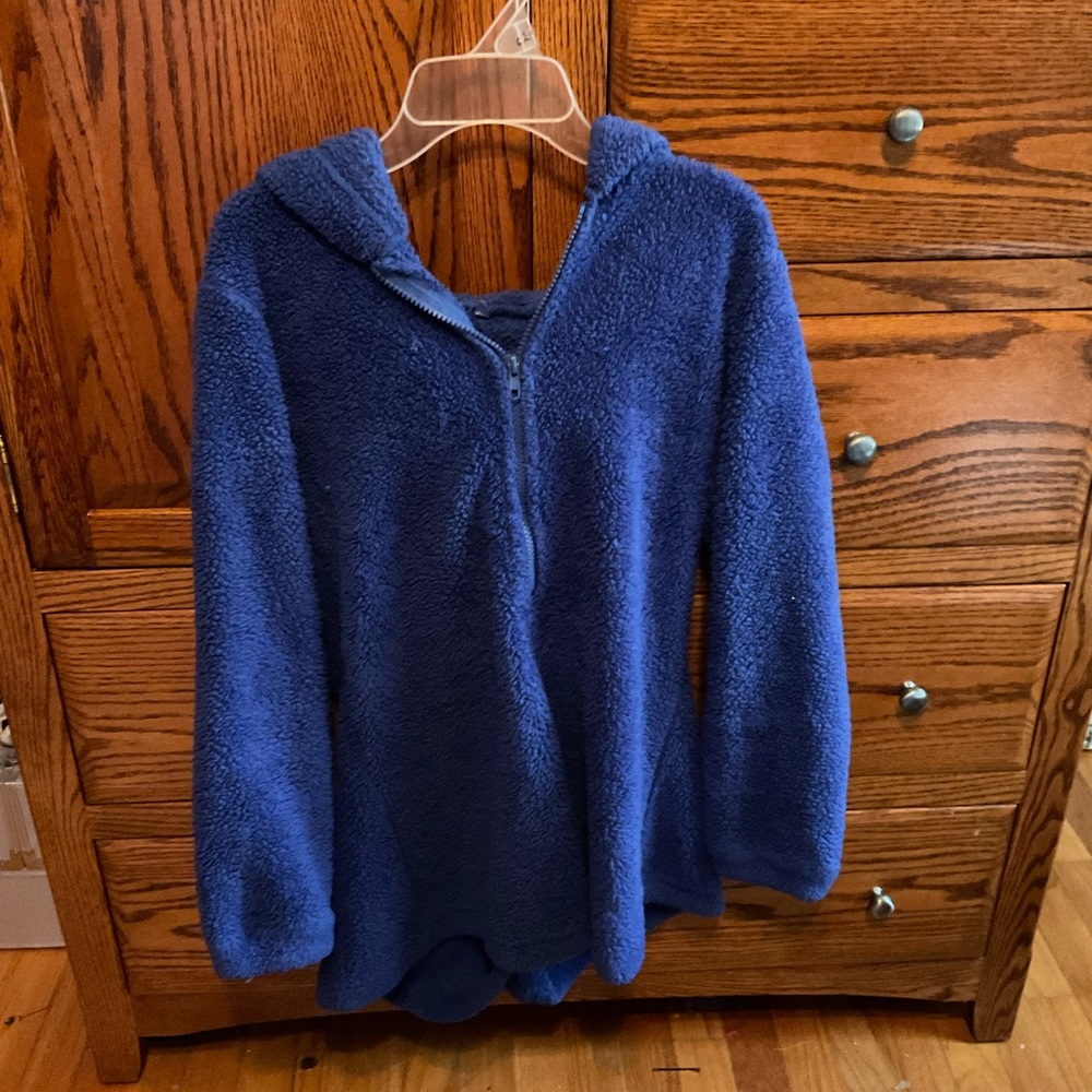 Amazon, dark blue, fuzzy romper